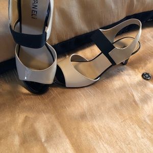 Tan & black 2” heel open toe